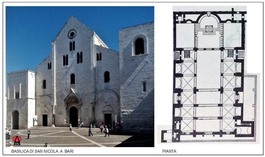 Basilica di San Nicola a Bari: pianta e fotografia della facciata.
